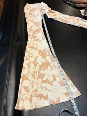 aerie High-Waist Floral Flare Pants in Cream & Tan thumbnail 10