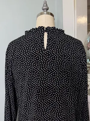 Adrianna Papell Black Polka Dot Long Sleeve Ruffled Mock Neck Blouse Size Large thumbnail 6
