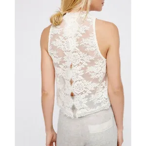 Free People Lace Top Cream Boho Chic Bohemian Tank Blouse Large thumbnail 2