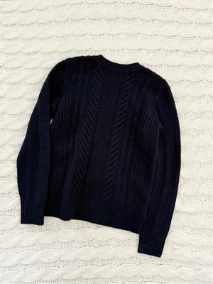 J. Crew Navy Cable-Knit Crewneck Sweater with Shoulder Buttons thumbnail 3