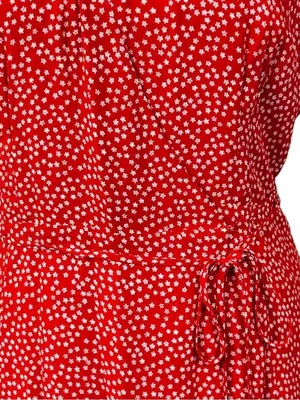 Reformation Red Floral Midi Dress with Waist Tie thumbnail 2