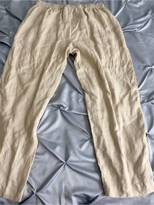 Relaxed Wide-Leg Linen Blend Pants in Beige thumbnail 3