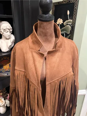 Chartou Brown Faux Suede Fringe Jacket Size Large thumbnail 2