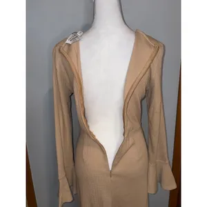 Hello Molly You for Me Beige Waffle Knit‎ Wrap Mini Dress Bell Sleeve US 6/M NEW thumbnail 4
