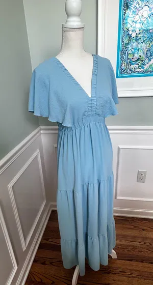Simplee Apparel Sky Blue Ruffle Maxi Dress Boho Festival thumbnail 10