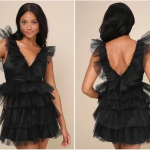 LULUS Sexy Chic Prom Wedding Cocktail Party Tulle Mesh Ruffle Mini Dress thumbnail 5