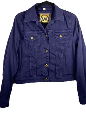 Michael Kors Denim Jacket Womens M Dark Blue Stretch Trucker Button Front thumbnail 2