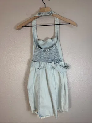 Show Me Your Mumu x Revolve Duncan Halter Belted Denim Mini Dress XS $164 thumbnail 10