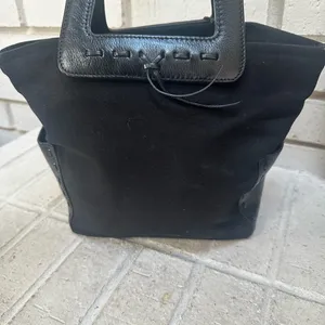 Fossil Black Canvas Leather Trim Satchel Bag Y2K Square Handles Crossbody Key thumbnail 4