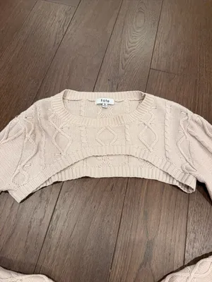 Fate Cropped Cable Knit Sweater & Tank Set in Beige Size Small - C27-183 thumbnail 3