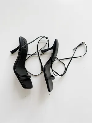 Zara Square Toe Black Leather Strappy Heeled Sandals size 38 (7.5) thumbnail 3
