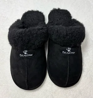 BearPaw vegan faux‎ fur Loki women black slippers Size 7 thumbnail 1