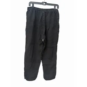 Match Point Pants Womens Medium 100% Linen Straight Leg Black Pockets #III11-1 thumbnail 8