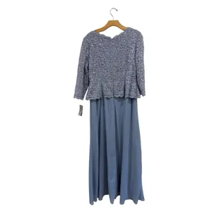 Alex Evenings Petite Sky Blue Lace Sequin Chiffon Gown Special Occasion 14P thumbnail 2