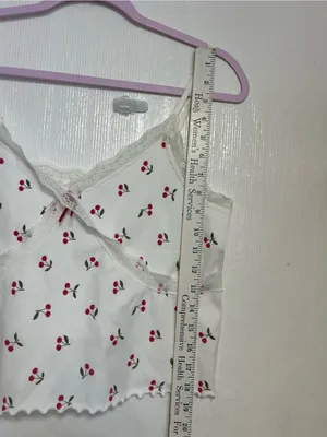 Francesca's Collections White Cherry Print Lace Trim Tank Size L thumbnail 2