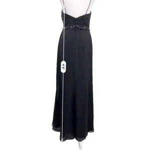 Lillian’s V Neck Faux Wrap Beaded Banding Waist Black Formal Dress Gown Size 6 thumbnail 7