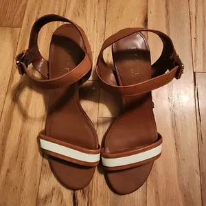 Lauren Ralph Lauren‎ Nyla Ankle Strap Heeled Sandals Brown White Size 5.5 thumbnail 1