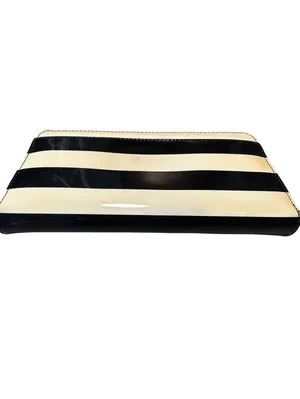 Kate Spade Black and White Striped Patent Leather Wallet thumbnail 2