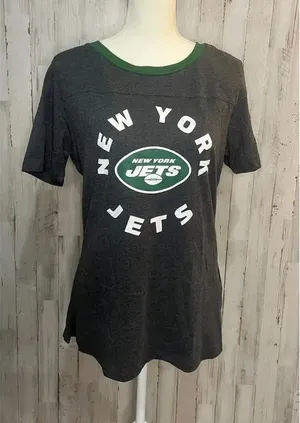 National Football League NWT New York Jets Women's Gray‎ Scoop Neck T-Shirt Size Large Short Sleeve thumbnail 1