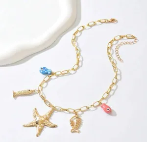 🪼🪼🪼BOGOHO🪼🪼🪼Gold and Coral Starfish Charm Necklace thumbnail 4