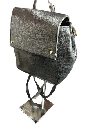 A New Day black faux leather convertible backpack Leather snap closure mini back thumbnail 1