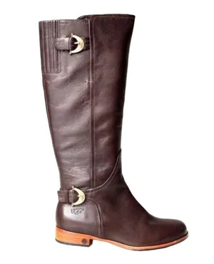 UGG Australia Amberlee Espresso Leather Equestrian Style Boots, Size 9.5 thumbnail 1