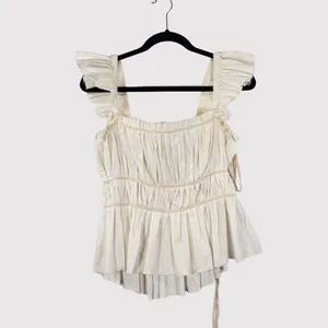 Free People Womens Top Beige Claude Corset Blouse Peplum Cottagecore Boho Medium thumbnail 2
