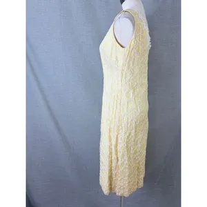 Vintage 1960s Handmade‎ Yellow Lace Overlay Sheath Dress Daisy Trim S thumbnail 8