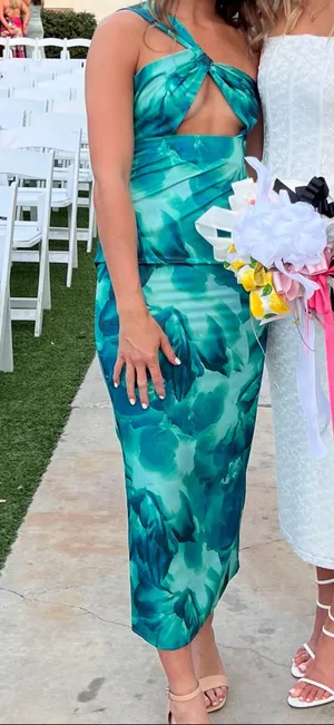 Wedding Guest Dress Blue and Green Floral thumbnail 2