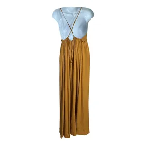 ACTIVE USA Mustard Yellow Crochet Trim Maxi Dress Spaghetti‎ Straps boho casual thumbnail 2