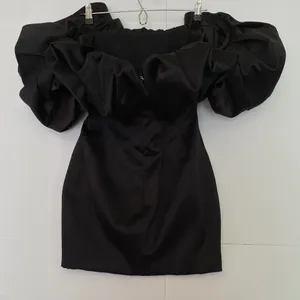 HOUSE‎ OF CB 'Selena' Black Satin Puff Shoulder Dress off shoulder /Size S thumbnail 11