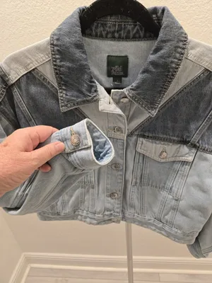 ​Wild Fable S Patchwork Denim Jacket Cropped Two-Tone Light Dark Wash Y2K thumbnail 3