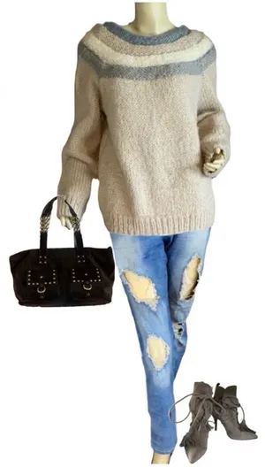Vintage 1980'S Handmade Knit Mohair Taupe Pullover Sweater (L) thumbnail 1