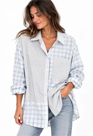 Abercrombie & Fitch Womens Oversized Button Down Shirt Medium Blue Plaid Preppy thumbnail 1