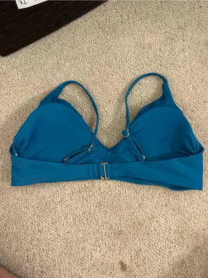 NWOT Quince Italian V-Neck Bikini Top lagoon teal medium thumbnail 3