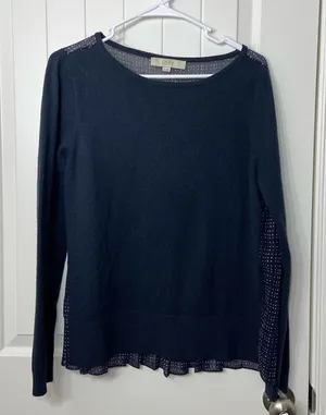 EUC LOFT women’s navy sheer dotted back long sleeve scoop neck blouse sweater‎ M thumbnail 1