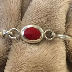 TAXCO Sterling Silver Red Jasper Cabochon Accent Bracelet thumbnail 2