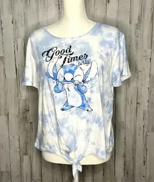 Disney Lilo &‎ Stitch Tie-Dye Crop Top Women's XL Blue Graphic Tee thumbnail 1