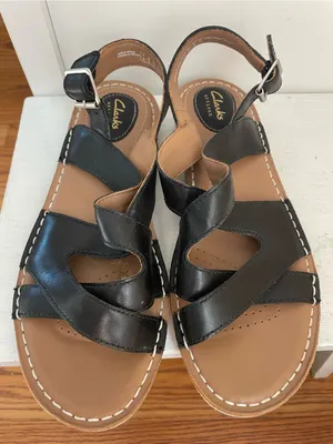 Clarks Black Leather Crisscross Slingback Sandals thumbnail 2