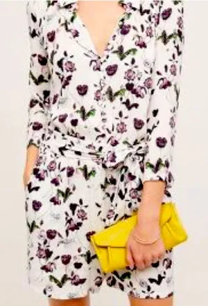 Anthropologie Elevenses Floret Romper White Purple 3/4 Sleeve Size S thumbnail 1