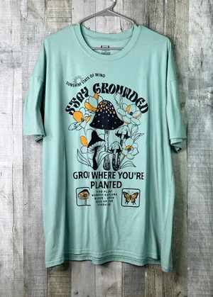 XXL Stay Grounded Mushroom Green Crewneck Short Sleeve T-Shirt thumbnail 1