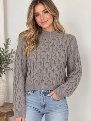 By Anthropologie Women's Small Gray Cable Knit Mock Neck Sweater thumbnail 1