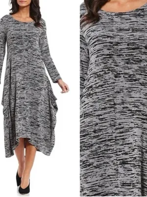 Bryn Walker Women’s Black Gray Long Sleeve Midi Dress Rayon Size S thumbnail 2