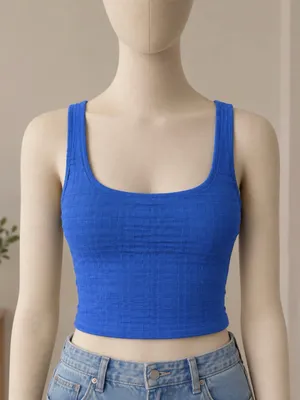 Anthropologie The Hannah Seamless Textured Crop Tank Blue XXS/XS thumbnail 1