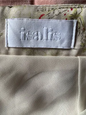 Isalis Paisley Print Cream Satin Mini Skirt Chic Size Small thumbnail 3