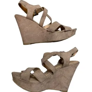 American Rag Wedge Sandals‎ Tan 6 Strappy Faux Suede Platform thumbnail 10