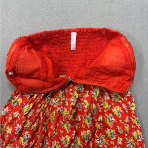 Xhilaration XS‎ Orange Multicolored Floral Mini Dress Strapless Zip Top Cotton thumbnail 3