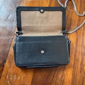 Lauren Ralph Lauren Black Textured Leather Chain Crossbody‎ Wallet Bag Silver thumbnail 11