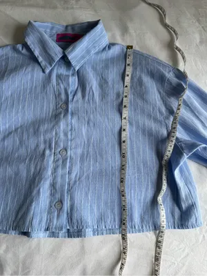 Edikted Sky Blue & White Pinstripe Button Up Crop Top Long Sleeve XS academia thumbnail 6
