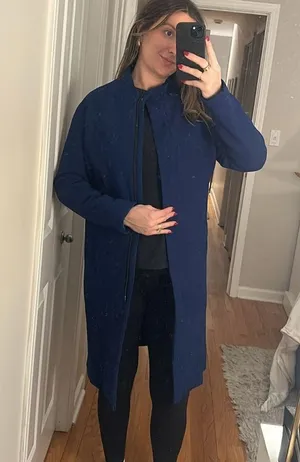 Blue long wool blend pea coat winter jacket! Size 6R! thumbnail 2